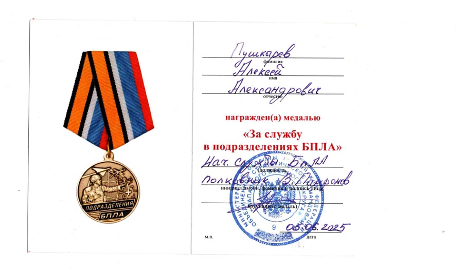 Министерство обороны РФ — медаль «За службу в подразделениях БПЛА»