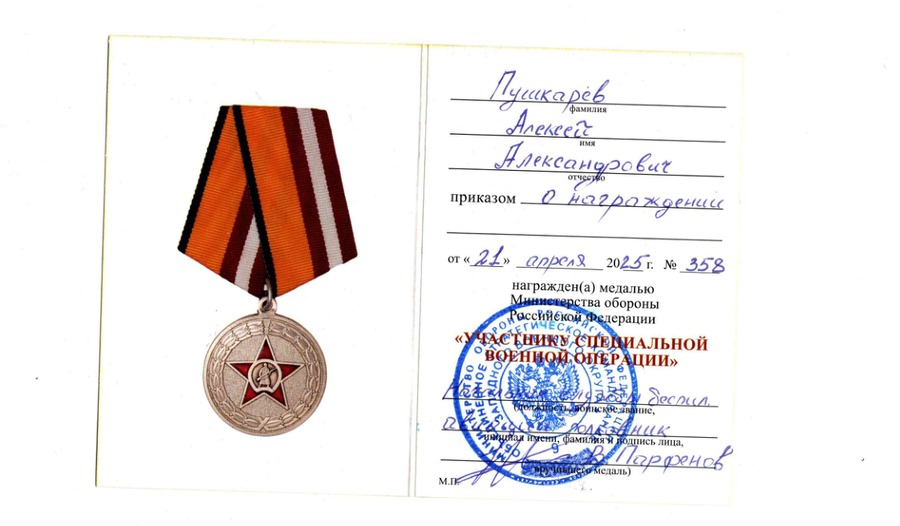 Министерство обороны РФ — медаль «Участнику специальной военной операции»